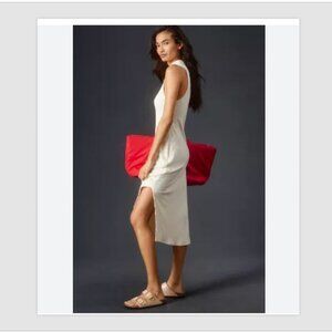 Beyond Yoga New Well Traveled Ribbed Midi Dress M Ivory Sleeveless Stretch NWT